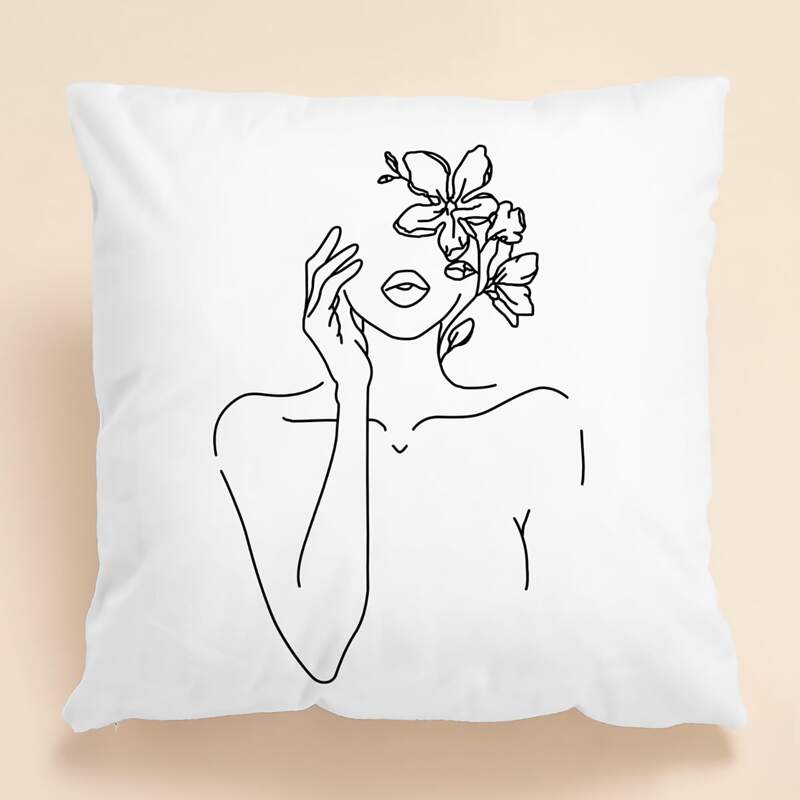 

Figure Graphic Cushion Cover Without Filler, White