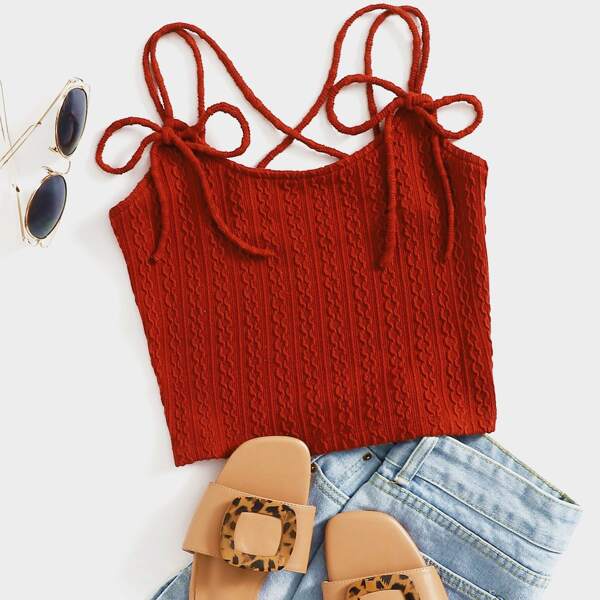 

Tied Shoulder Textured Cami Top, Burnt orange