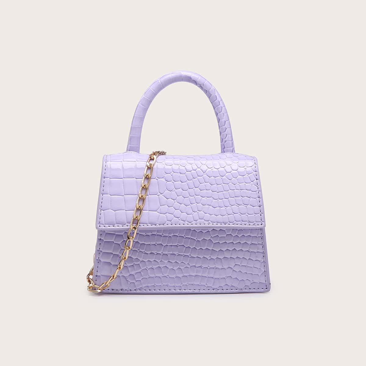 

Mini Crocodile Satchel Bag, Purple
