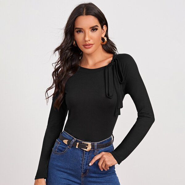 

Knot Detail Solid Tee, Black