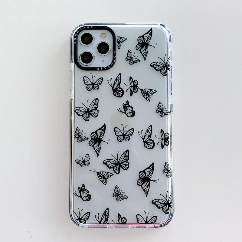 Butterfly Clear iPhone Case, Black