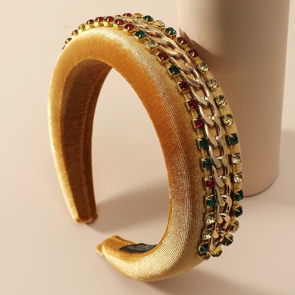 

Rhinestone & Chain Decor Hair Hoop, Camel
