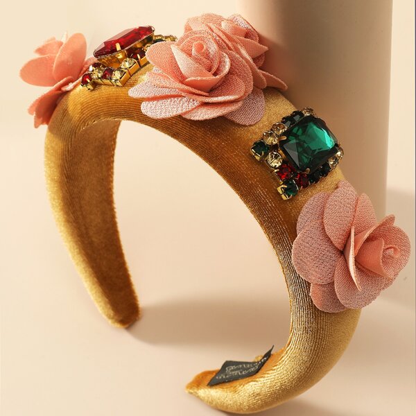 

Flower & Rhinestone Decor Hair Hoop, Camel