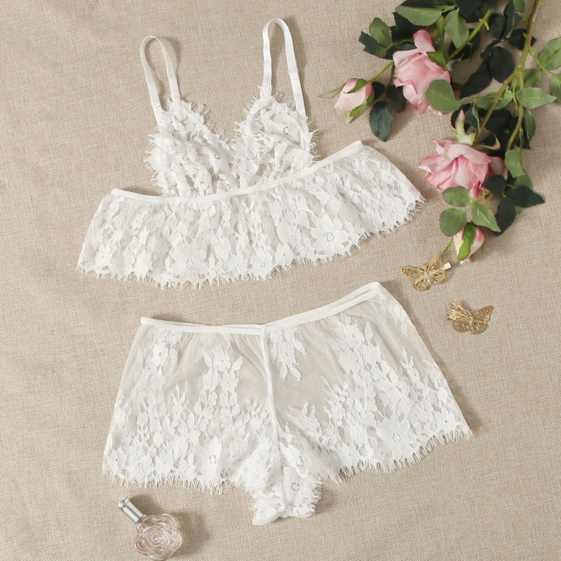 

Floral Lace Shortie Lingerie Set, White