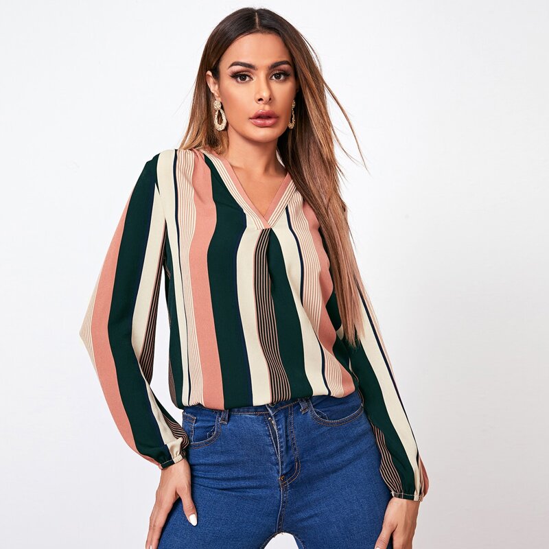 

V-neck Striped Top, Multicolor