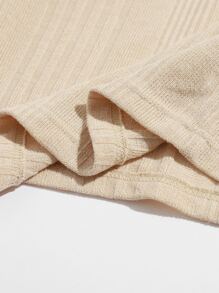 SHEIN Ribbed Long Sleeve Cropped Tee - Beige - View 4