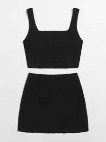 Muchica Bộ thời trang Chia màu trơn Giải trí - màu đen - Xem 2