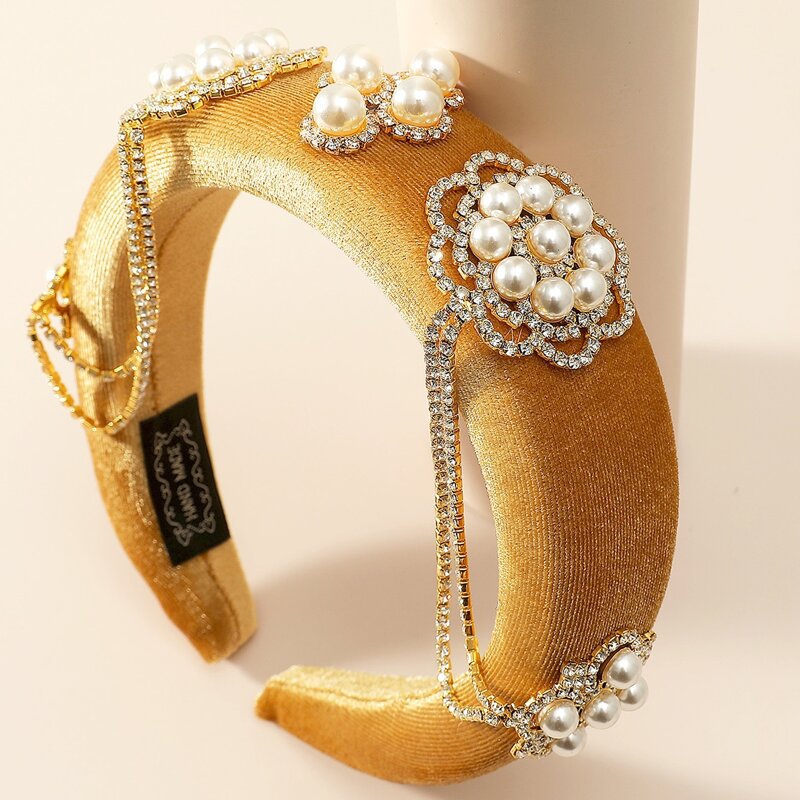 

Rhinestone & Faux Pearl Decor Hair Hoop, Camel