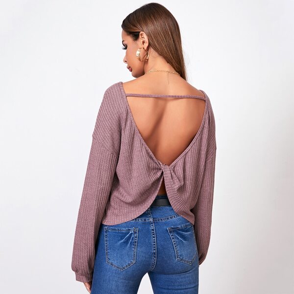 

Drop Shoulder Twist Open Back Tee, Redwood