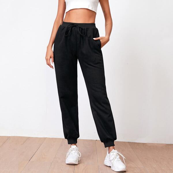

Slant Pocket Solid Joggers, Black