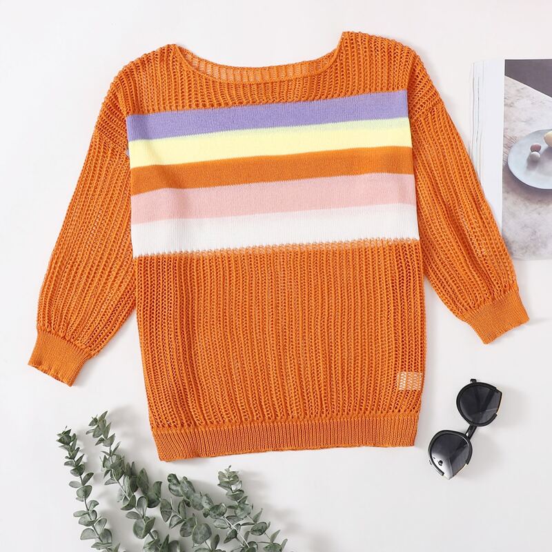 

Drop Shoulder Striped Sweater, Orange bright