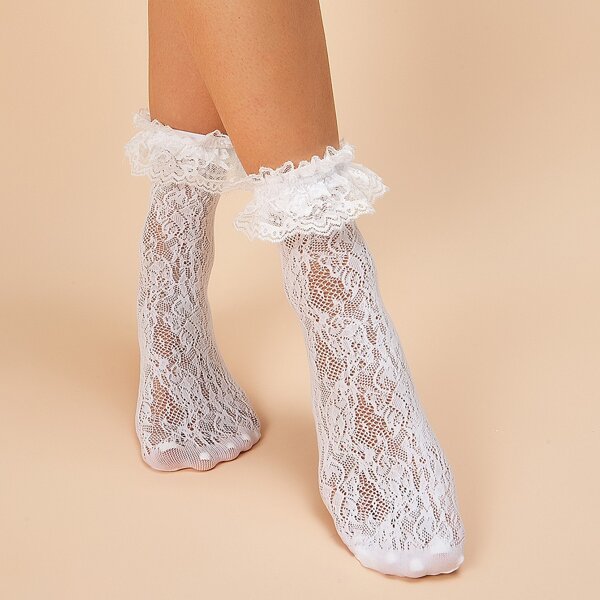 

Hollow Out Lace Socks, White