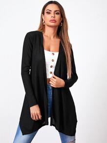 SHEIN LUNE Abrigo bajo asimétrico abierto delantero - Negro - Ver 3
