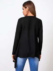 SHEIN LUNE Abrigo bajo asimétrico abierto delantero - Negro - Ver 2