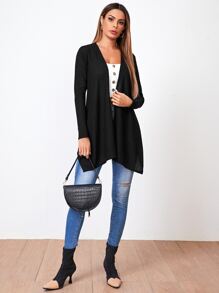 SHEIN LUNE Abrigo bajo asimétrico abierto delantero - Negro - Ver 5