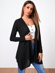 SHEIN LUNE Abrigo bajo asimétrico abierto delantero - Negro - Ver 1
