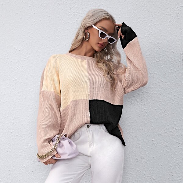 

Drop Shoulder Colorblock Sweater, Multicolor