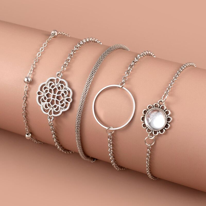 

5pcs Floral Chain Bracelet, Silver