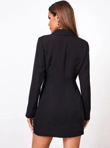 SHEIN Privé Plunge Double-Breasted Mini Blazer Dress - Black - View 2