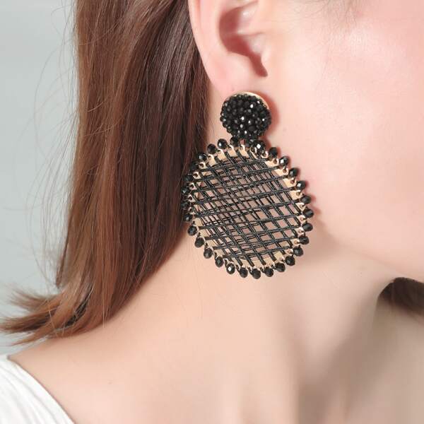 

Crystal Decor Round Drop Earrings, Black