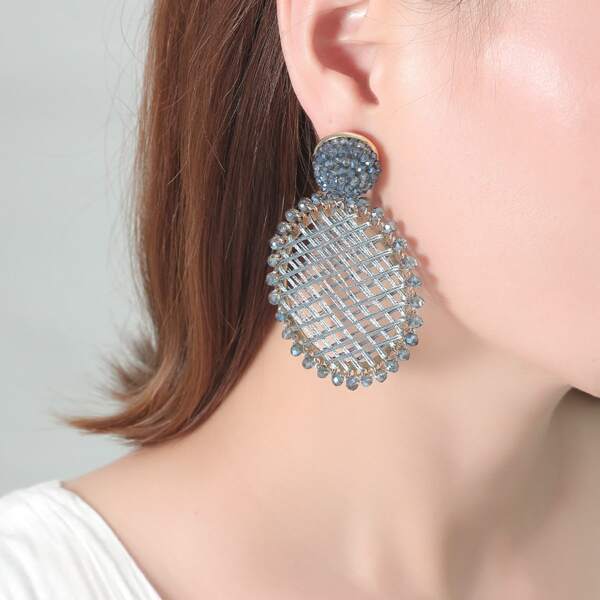 

Crystal Decor Round Drop Earrings, Blue