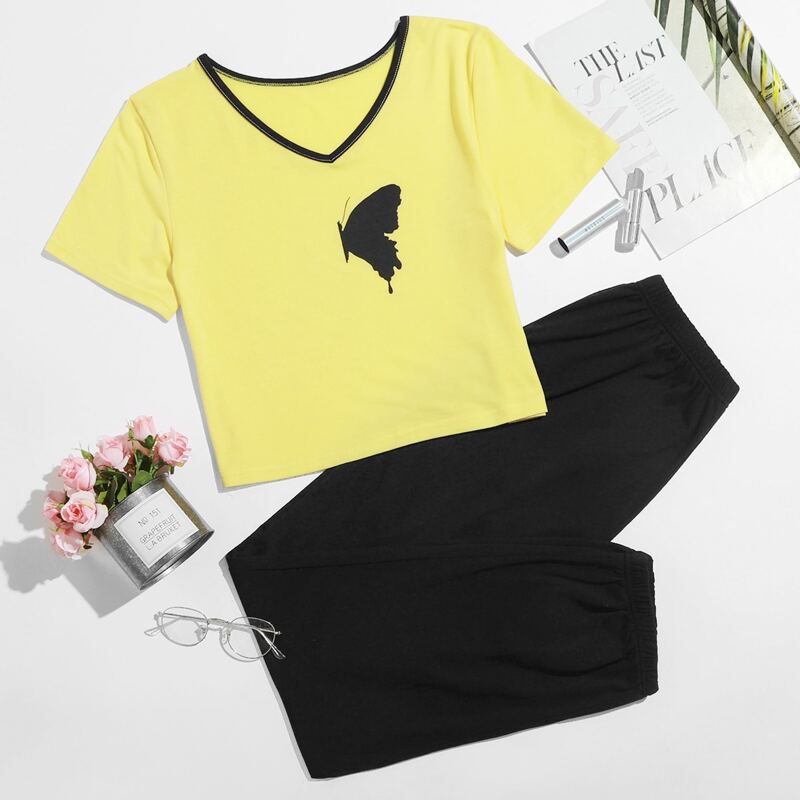 

Butterfly Graphic Tee & Pants Lounge Set, Multicolor