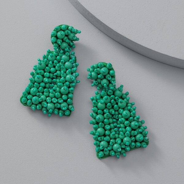 

Beaded Geometric Drop Earrings, Green
