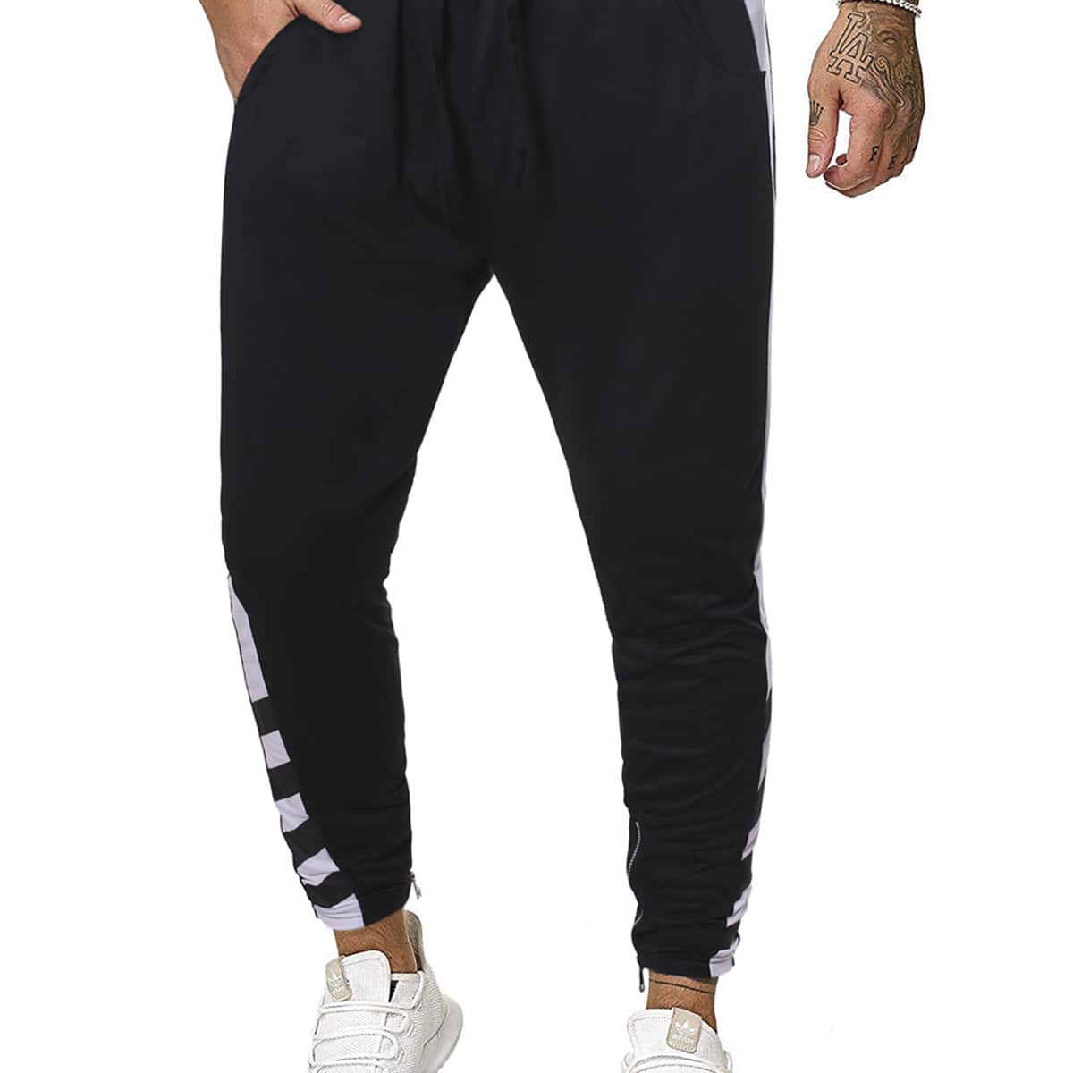 

Guys Side Tape Zipper Sweatpants, Black