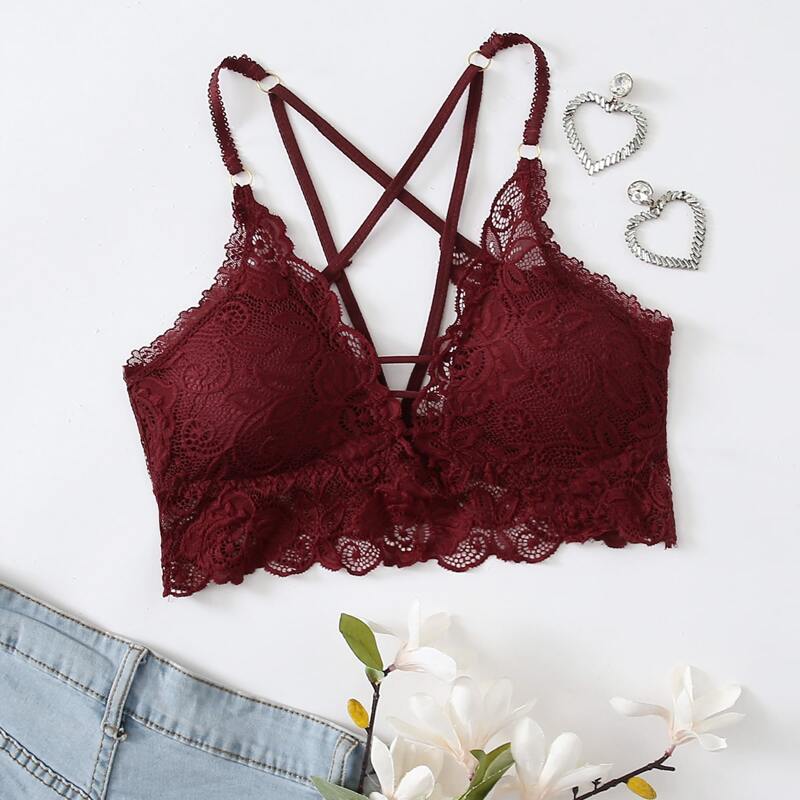 

Floral Lace Bralette, Burgundy