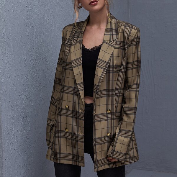 

Plaid Double Breasted Blazer, Multicolor