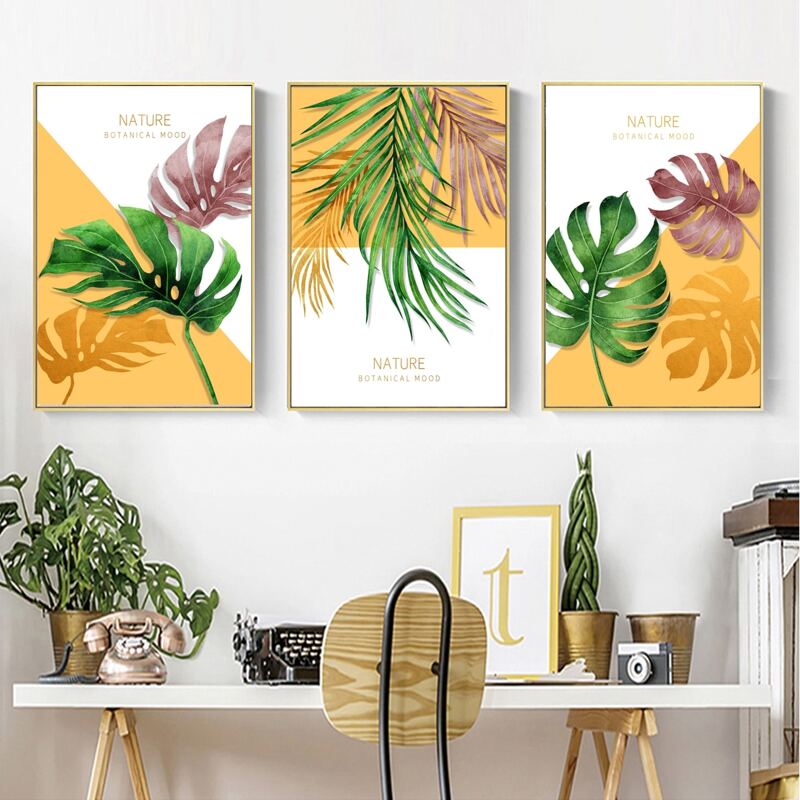 

3pcs Plant Print Wall Painting Without Frame, Multicolor