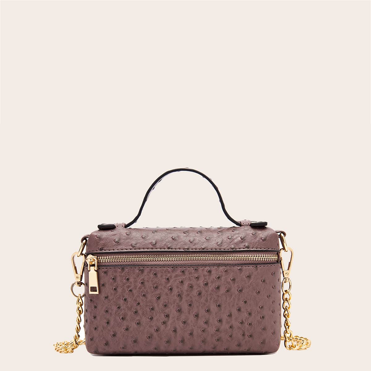 

Zip Front Chain Satchel Bag, Dusty pink