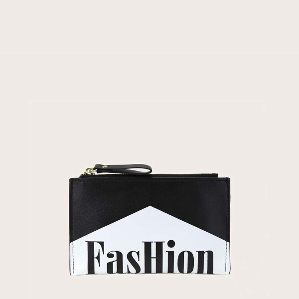

Two Tone Letter Graphic Purse, Black and white