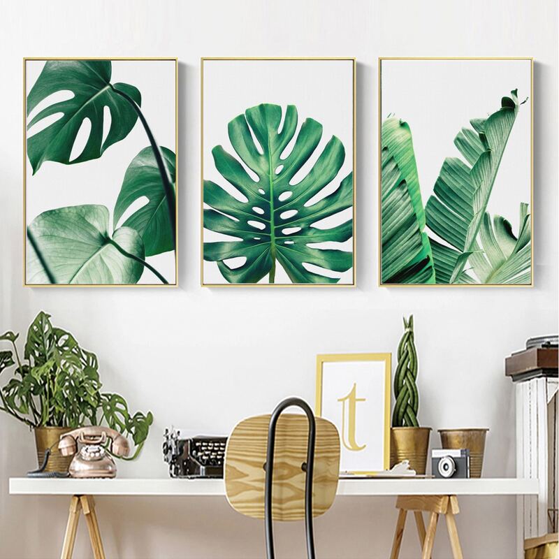 

3pcs Plant Print Wall Painting Without Frame, Green