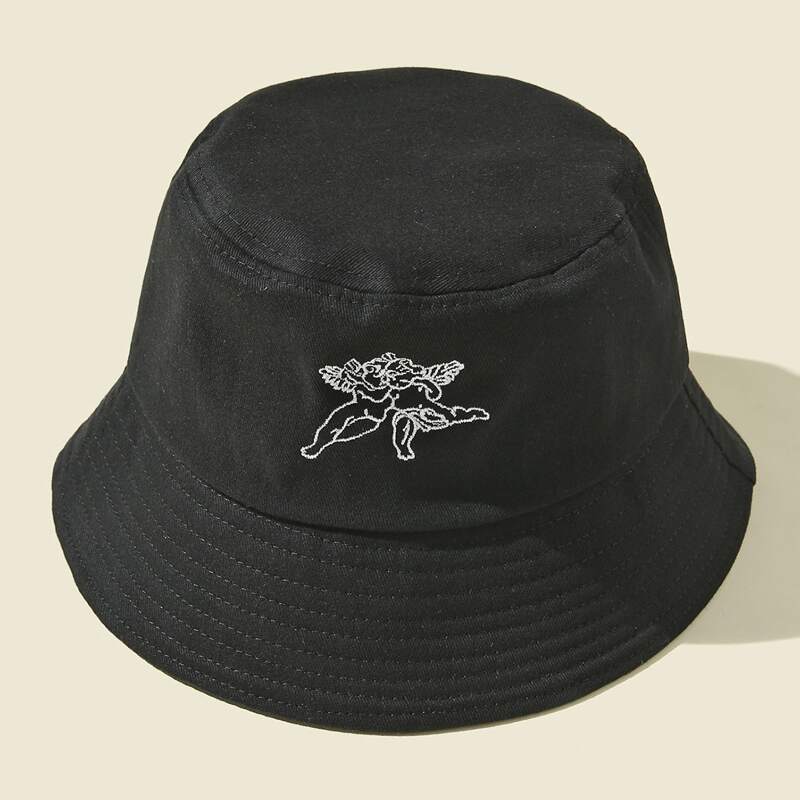 

Embroidered Angel Bucket Hat, Black