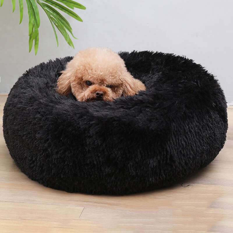 

1pc Dog Round Plush Bed, Black