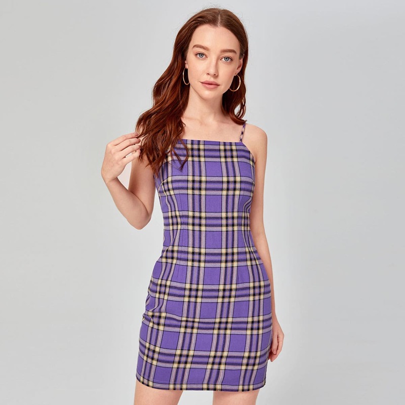 

Plaid Cami Dress, Violet purple