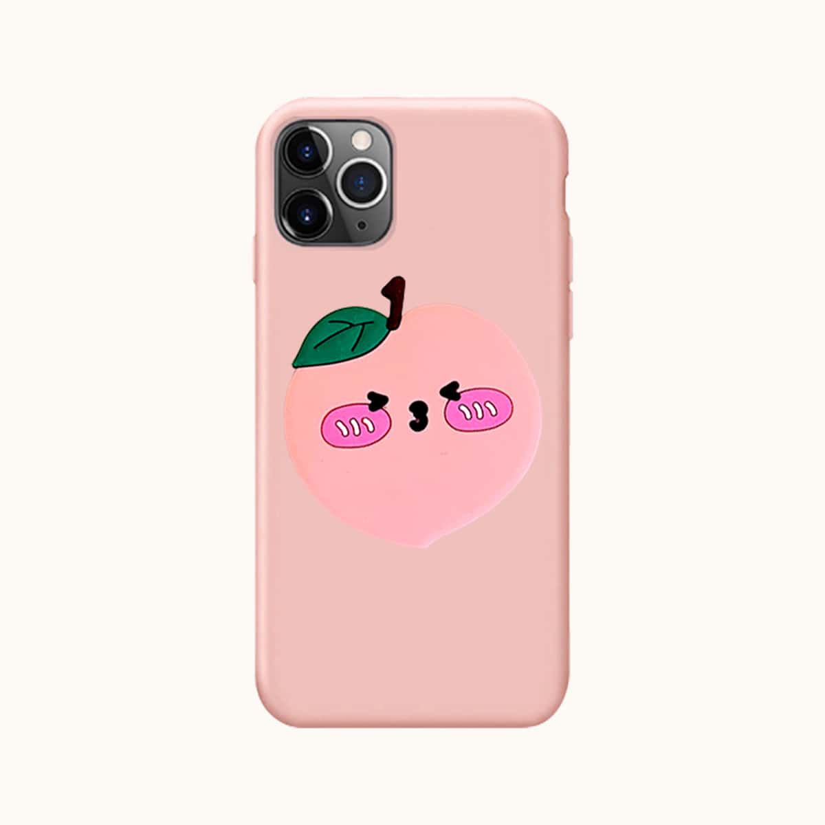 

1pc Solid iPhone Case With 1pc Cartoon Phone Holder, Pink