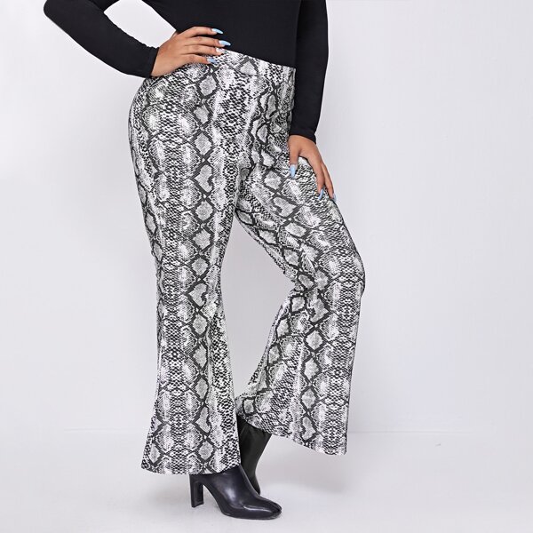 

Plus Flare Leg Snakeskin Pants, Multicolor