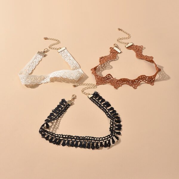 

3pcs Contrast Lace Choker, Multicolor