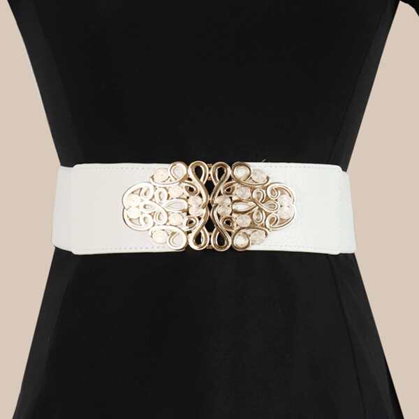 

Flower Decor Wide Belt, White