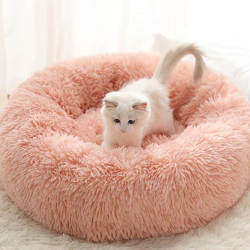 

1pc Cat Round Plush Bed, Pink