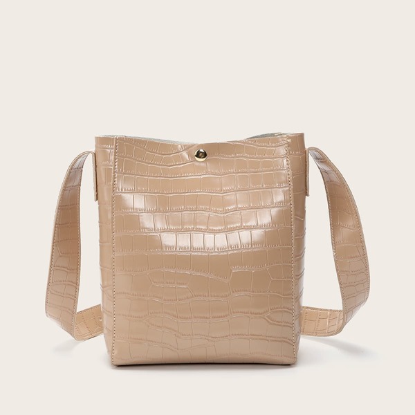 

Croc Embossed Bucket Bag, Camel