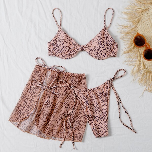 

3pack Dalmatian Underwired Tie Side Bikini Swimsuit, Burnt orange