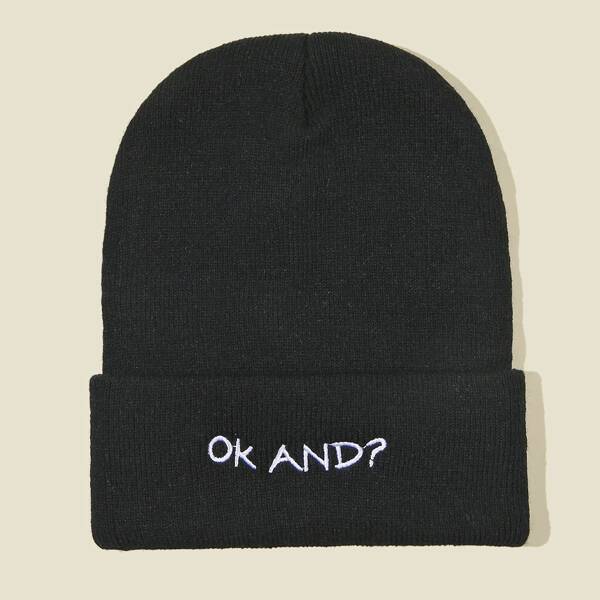 

Letter Embroidered Beanie, Black