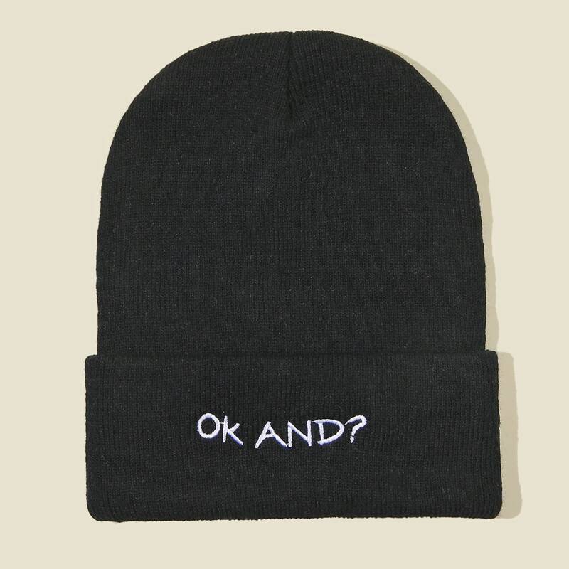

Letter Embroidered Beanie, Black