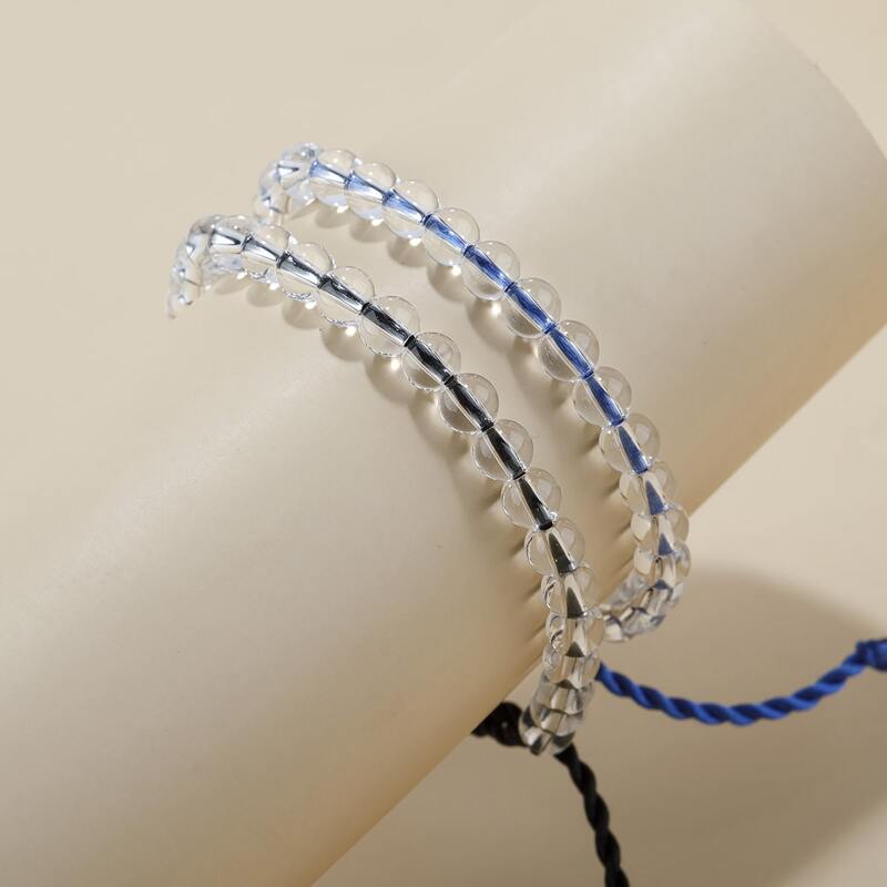 

2pcs Clear Beaded Bracelet, Multicolor