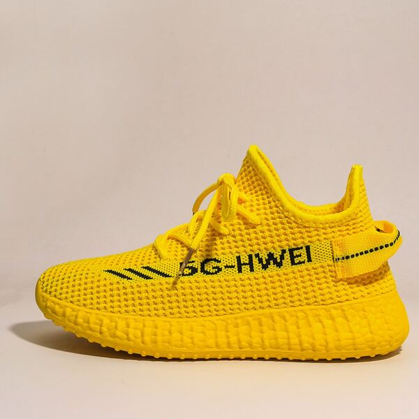 

Lace-up Decor Letter Graphic Sneakers, Yellow