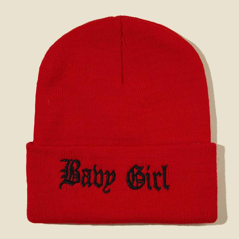 

Letter Embroidered Beanie, Red