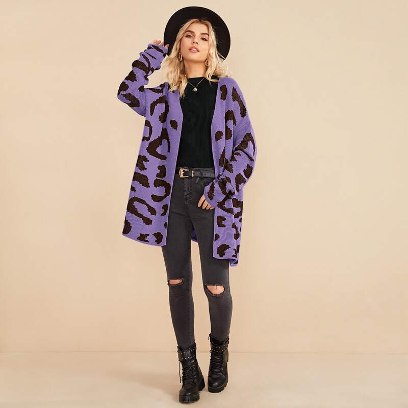 

Drop Shoulder Leopard Cardigan, Multicolor